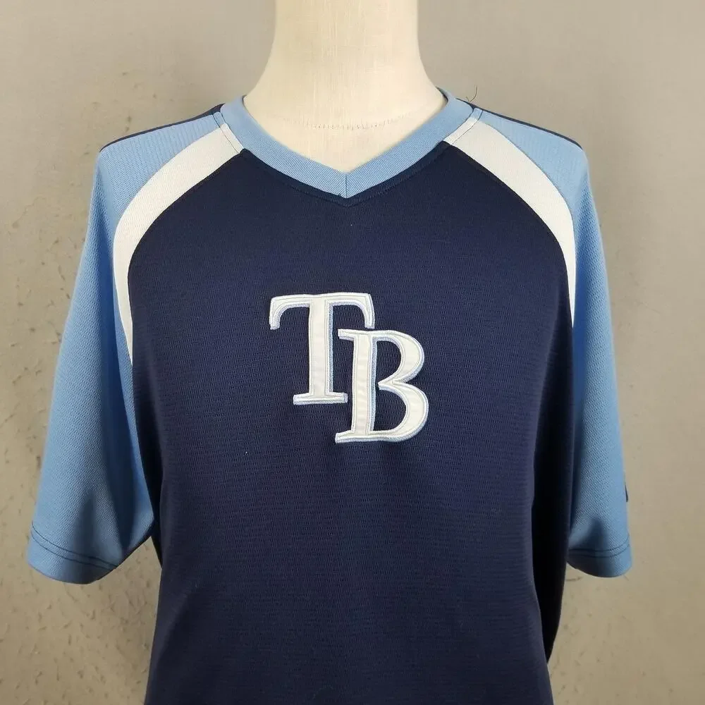 Tampa Bay Rays Jersey Shirt Mens Large Blue MLB Baseball‎ Majestic TB Logo